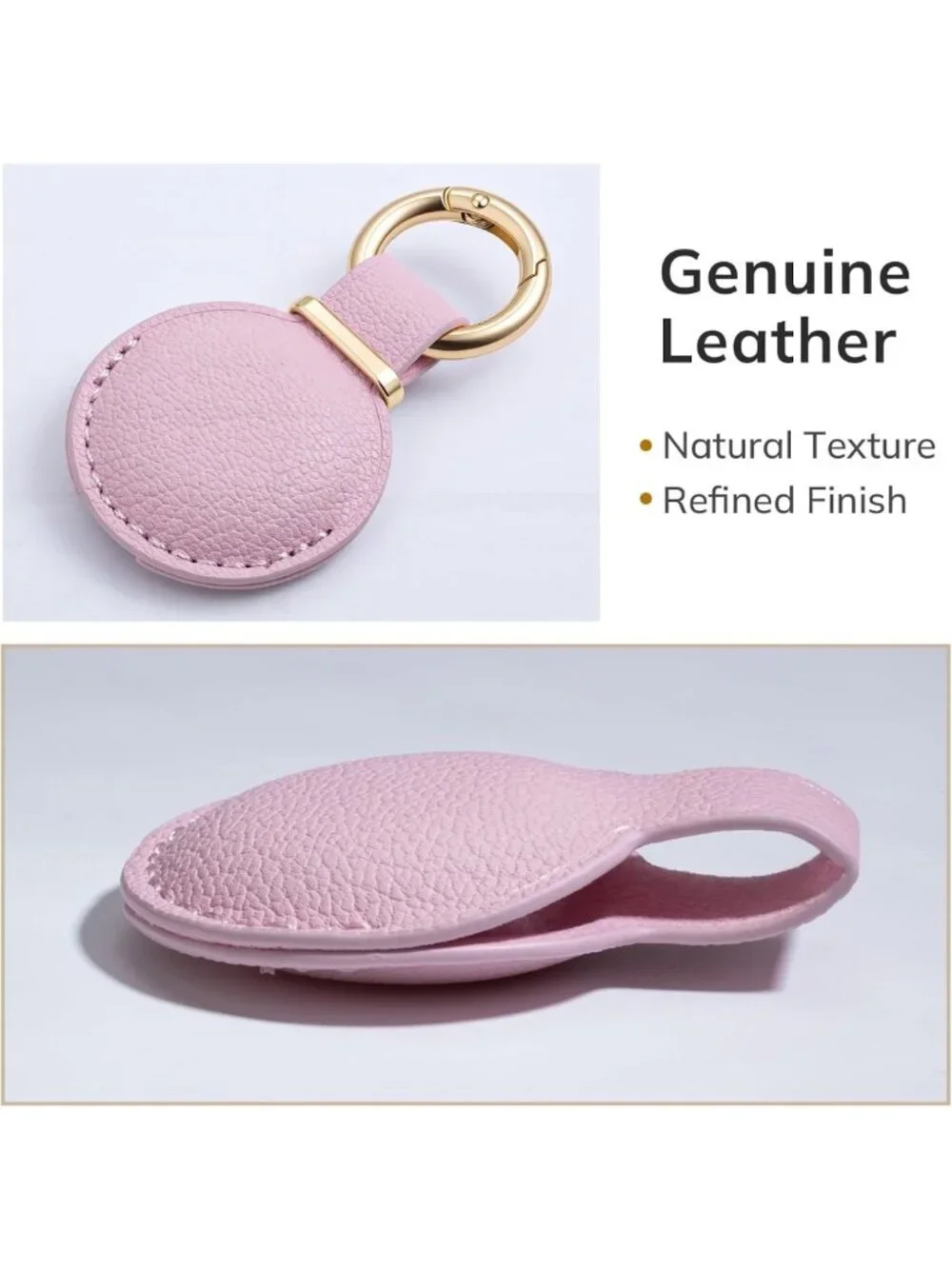 Genuine Leather AirTag Keychain Holder - 2 Pack, Secure Fit for Keys & Bags